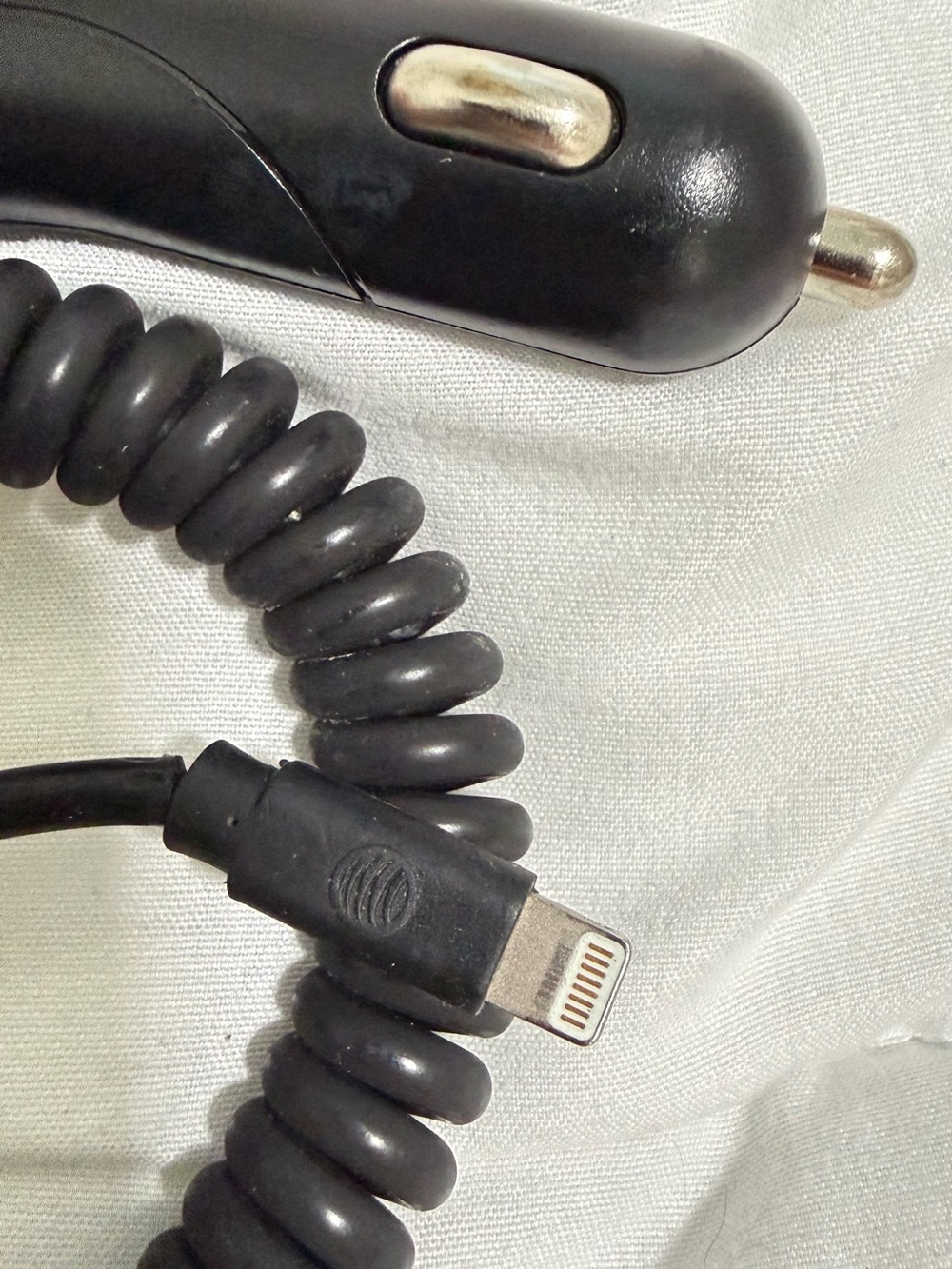 Black Coiled Car Charger with Lightning Connector. iPhone car charger. LIKE NEW